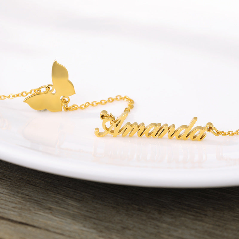 Personalized Butterfly Name Necklace – Custom Elegant Gold/Silver Name Jewelry