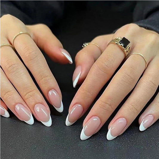 24 PCS Minimalist Press-On Nails – Short Almond French Tip Nail Set