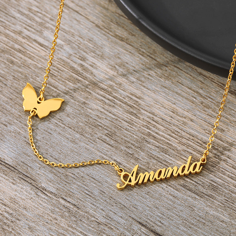 Personalized Butterfly Name Necklace – Custom Elegant Gold/Silver Name Jewelry