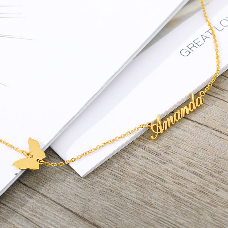 Personalized Butterfly Name Necklace – Custom Elegant Gold/Silver Name Jewelry