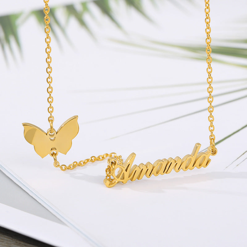 Personalized Butterfly Name Necklace – Custom Elegant Gold/Silver Name Jewelry