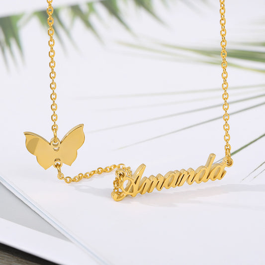 Personalized Butterfly Name Necklace – Custom Elegant Gold/Silver Name Jewelry