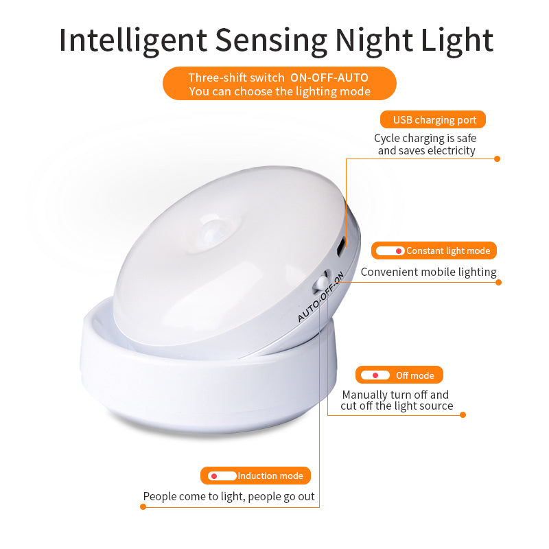 Rotating Human Body Motion Sensor Night Light – USB Rechargeable LED Lamp