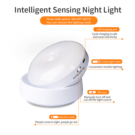 Rotating Human Body Motion Sensor Night Light – USB Rechargeable LED Lamp